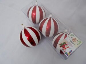 CHRISTMAS BALLS WHITE RED SILVER GLITTERED
