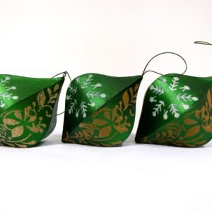 PAPER MACHE FINIAL ORN GREEN and GOLD (3pcs)